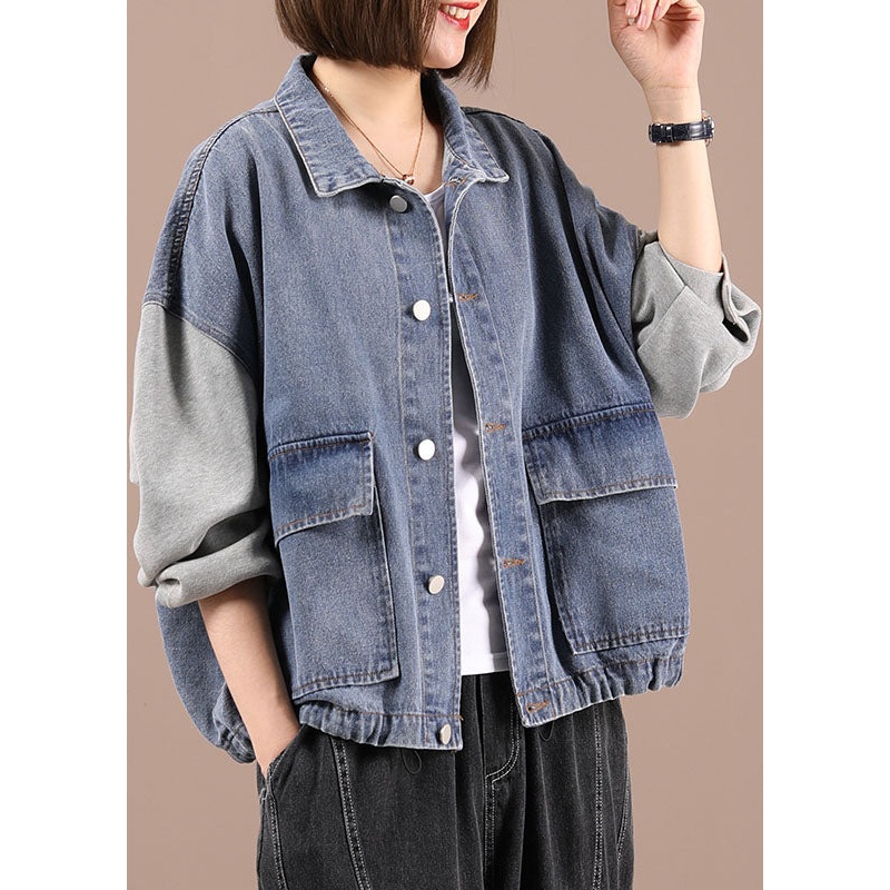 Boho Black Patchwork Pockets Fall Denim Jackets Long Sleeve1