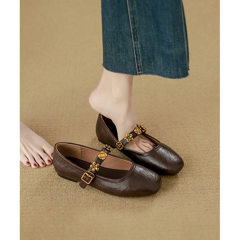 Brown Penny Loafers Faux Leather Casual Splicing Buckle Strap