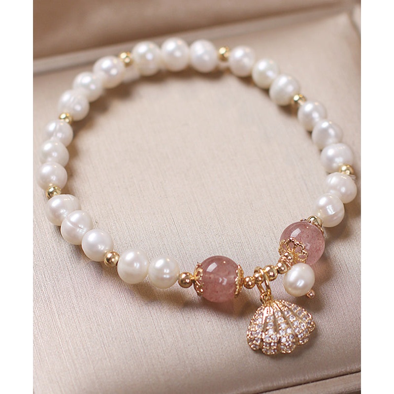 Cute Red Alloy Zircon Pearl Shell Charm Bracelet