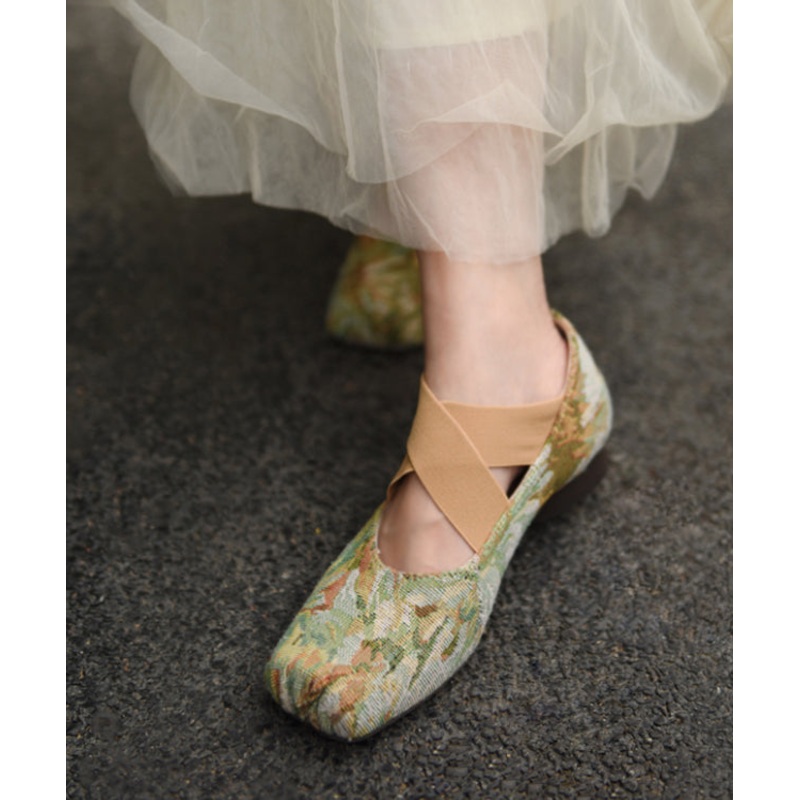 New Chinese Style Grass Green Cross Strap Mary Jane Shoes