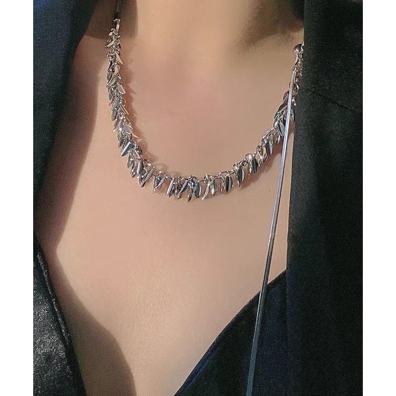 Unique Silk Stainless Steel Sequins Ear Of Wheat Tassel Pendant Necklace