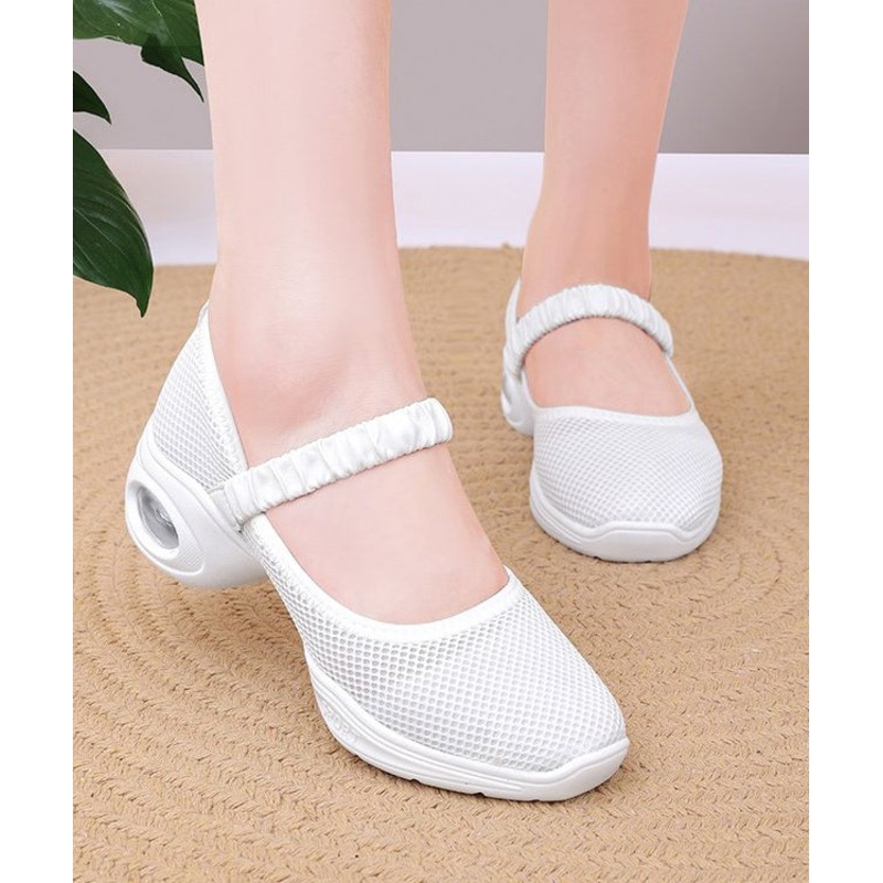 White Chunky Breathable Mesh Sport Shoes Buckle Strap