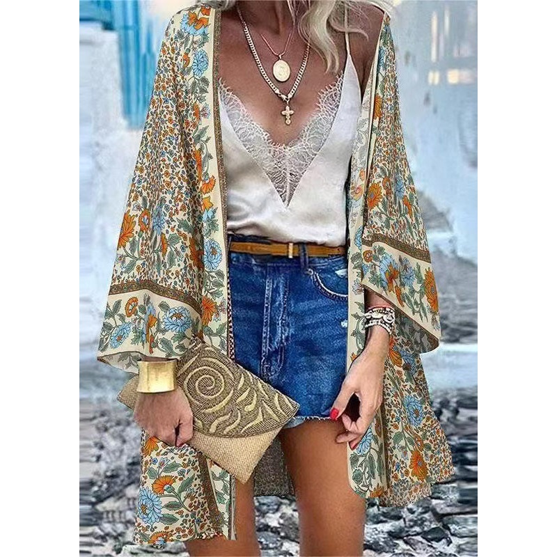 Art Oversized Print Cotton UPF 50+ Beach Cardigans Summer