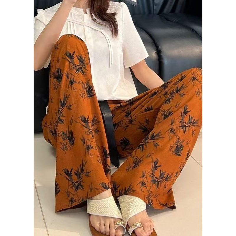 Bohemian Elastic Waist Print Cotton Straight Pants Summer