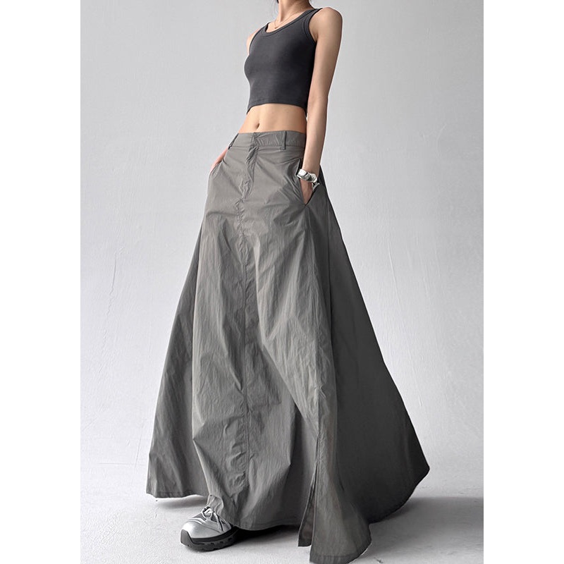Boho Grey Exra Large Hem Side Open A Line Skirt Summer