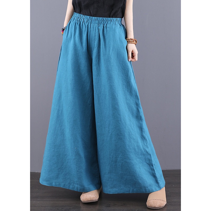 Boho Peacock Blue Oversized Linen Wide Leg Pants Summer