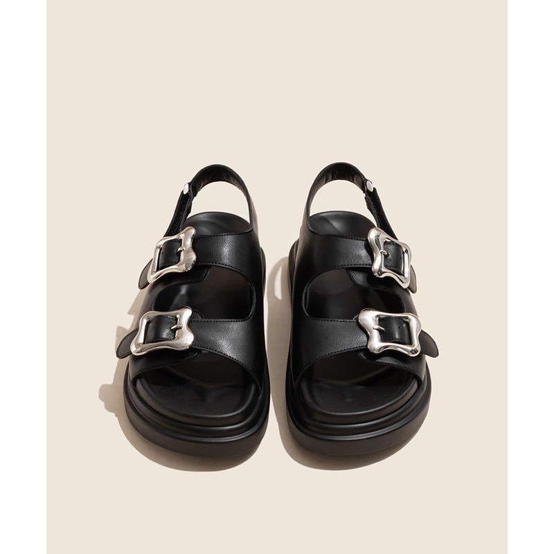 Casual Black Buckle Strap Splicing Platform Slide Sandals