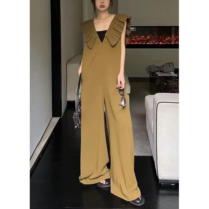 Coffee Draping Spandex Wide Leg Pants Jumpsuit Oversized Summer
