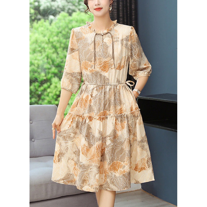 Women Yellow Cinched Print Robe Dresses Summer