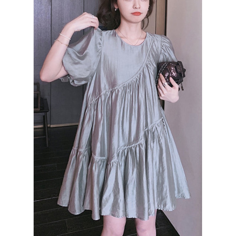 Art Grey Oversized Wrinkled Silk Day Dress Summer