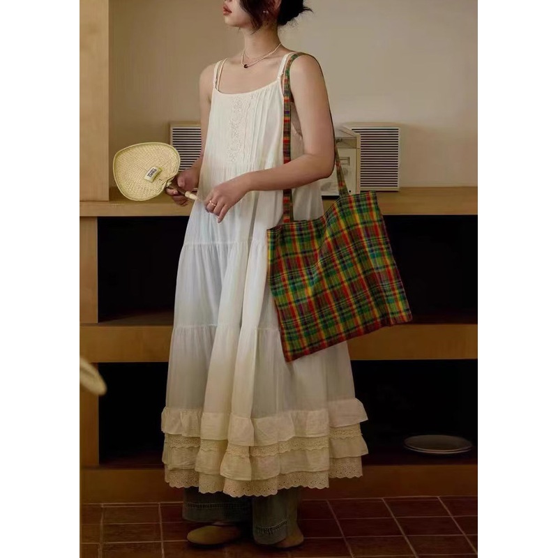 Art White Embroidered Patchwork Cotton Sundress Summer