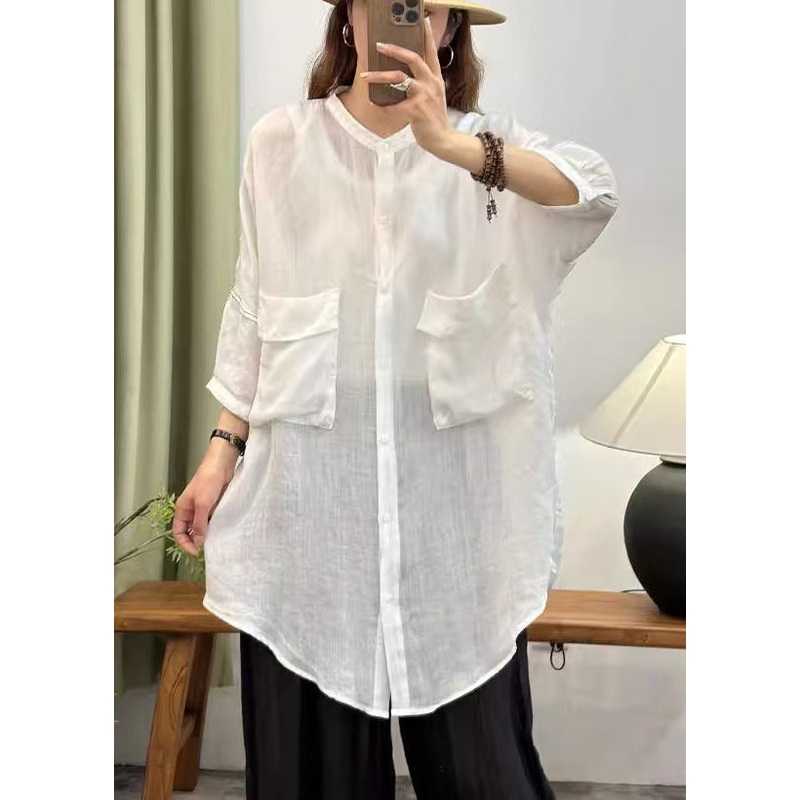 Bohemian White Oversized Cotton UPF 50+ Long Tops Summer