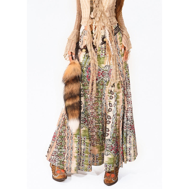 Boho Green High Waist Print A Line Skirt Summer