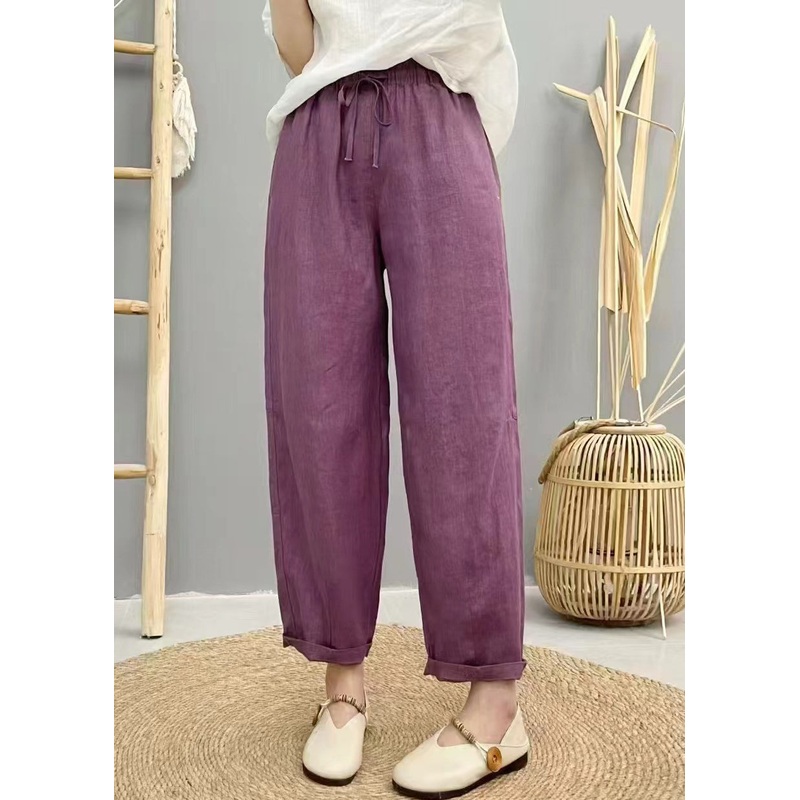 Boho Purple Oversized Elastic Waist Linen Harem Pants Summer
