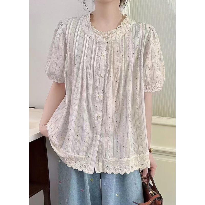 Chic Apricot Oversized Patchwork Cotton Top Summer