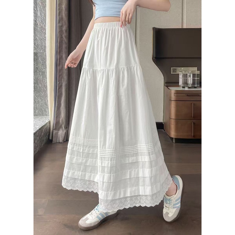 DIY White Patchwork Wrinkled Cotton A Line Skirts Summer