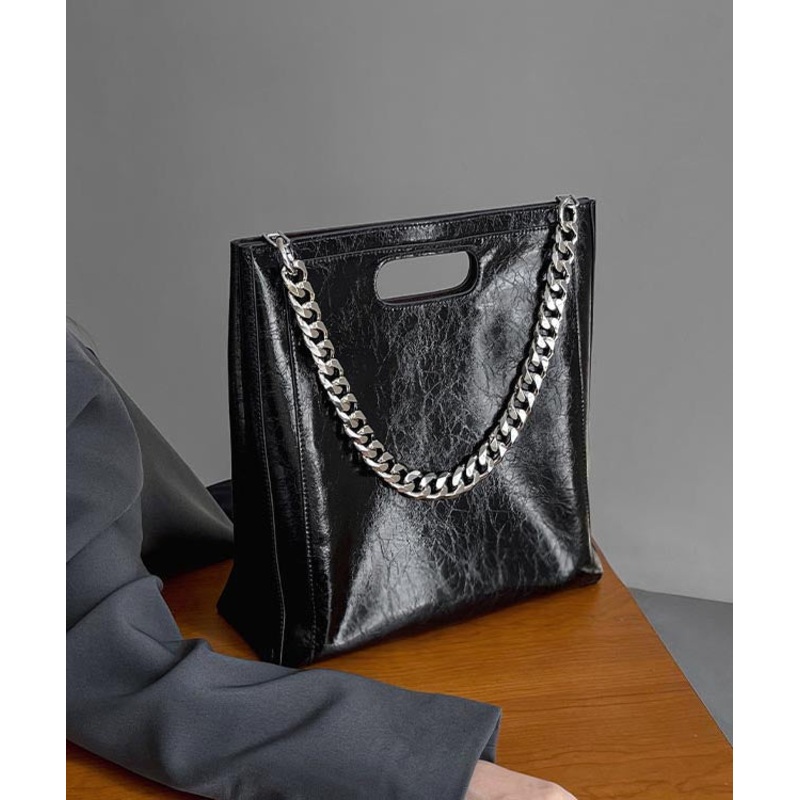 Fashion Black Large Capacity Calf Leather Chain Linked Shoulder Bags