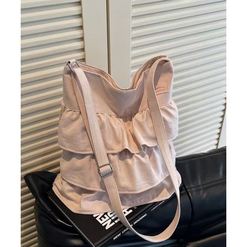 Fashion Pink Ruffled Patchwork Canvas Shoulder Bags