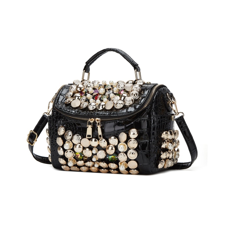 Fashion Versatile Black Nail Bead Zircon Tote Bag