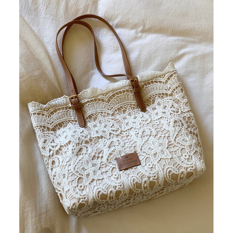 French Beige Large Capacity Lace Shoulder Bags