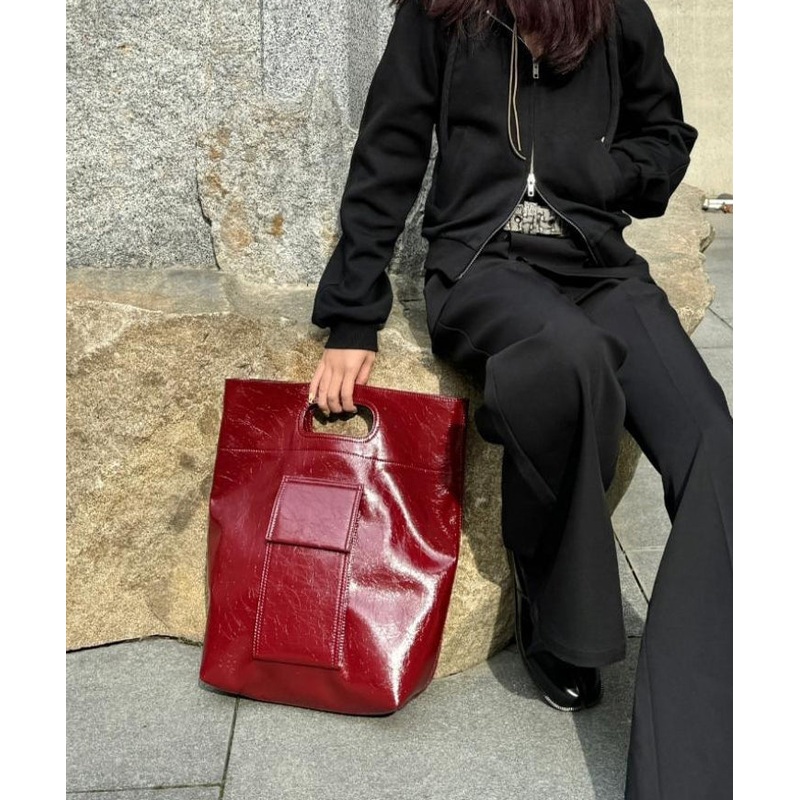 Modern Red Large Capacity Faux Leather Tote Handbag