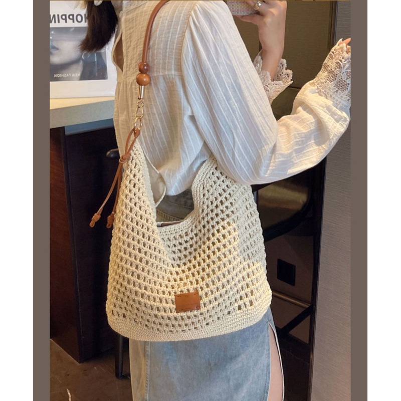 New Apricot Large Capacity Straw Woven Shoulder Bag