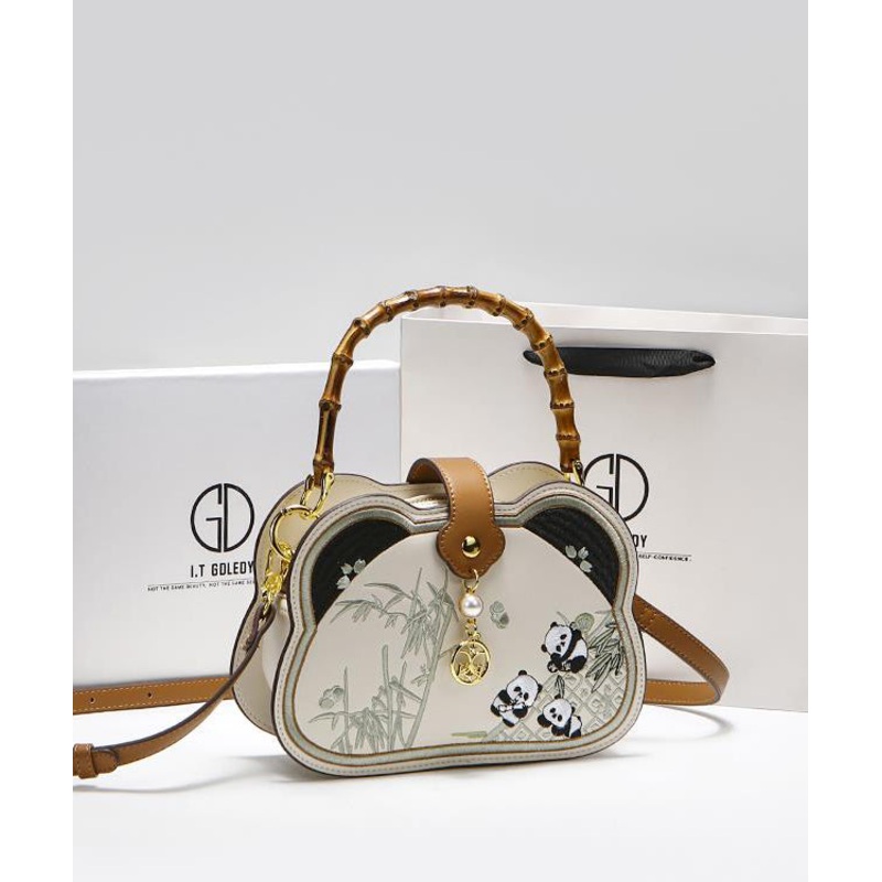 New Chinese Style Embroidered Bamboo Knot Panda Handheld Crossbody Bag