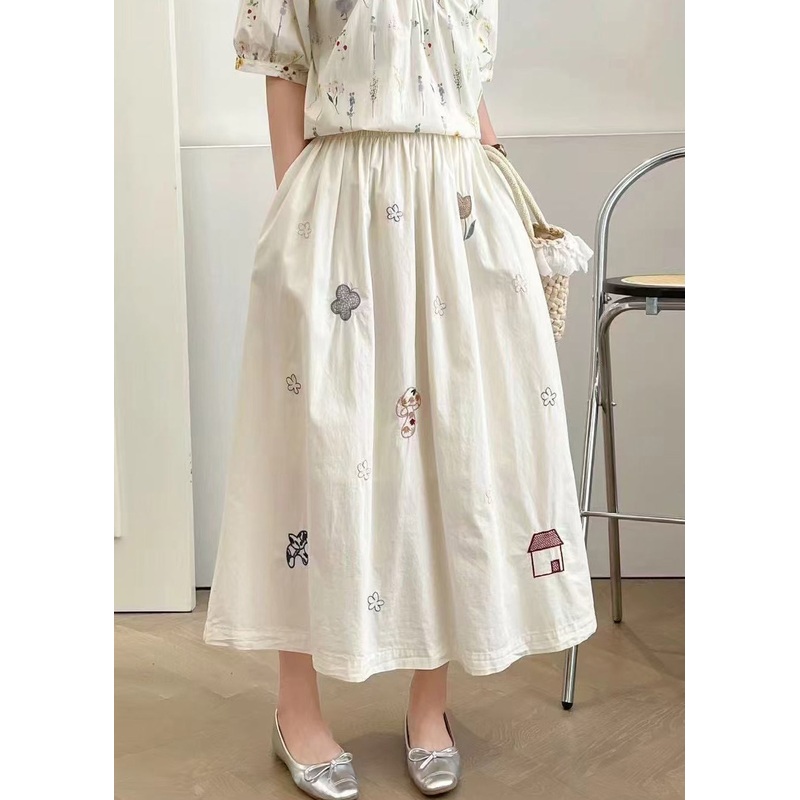 Style White Embroidered Cotton Skirt Summer