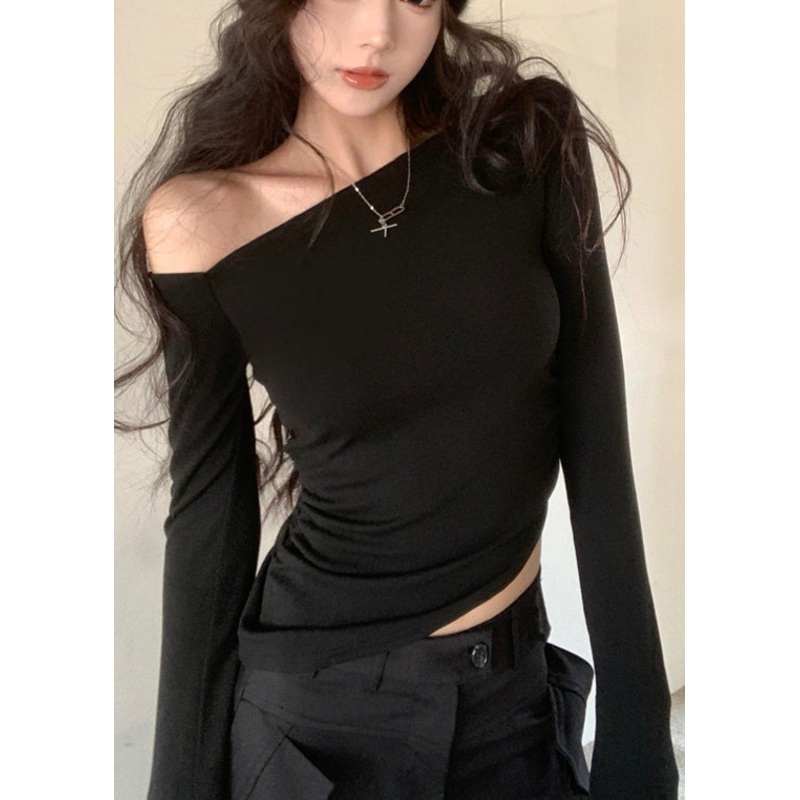 Unique Black Asymmetrical Design Cotton Shirts