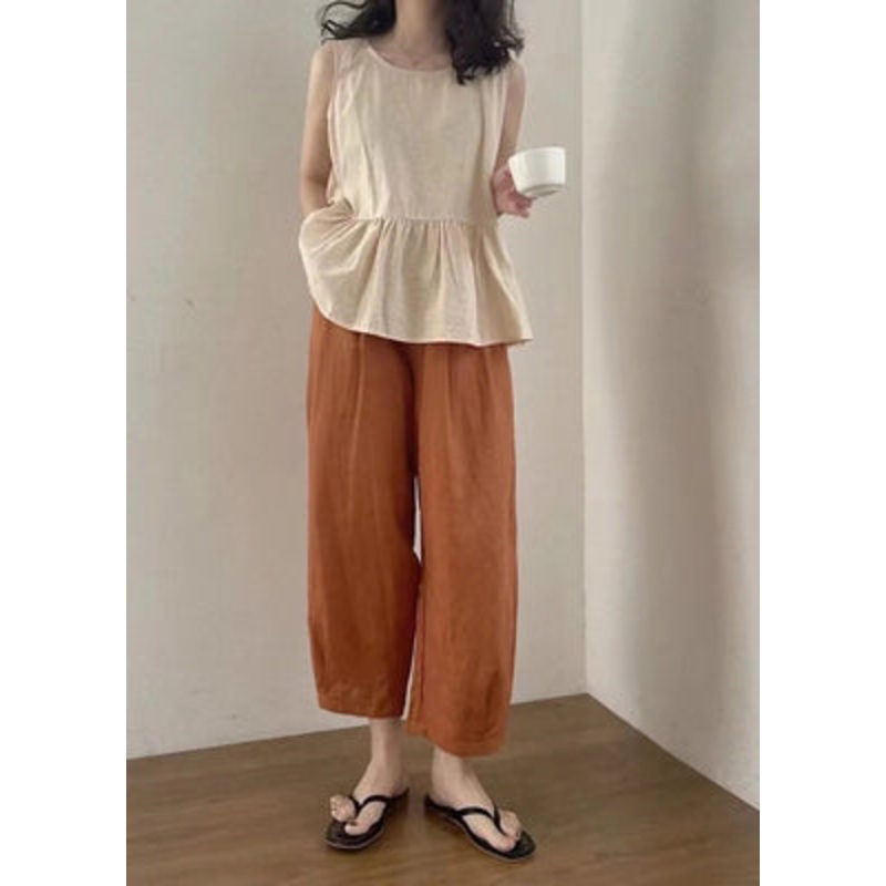 Women Apricot Oversized Linen Two Piece Set Women Clothing Summer