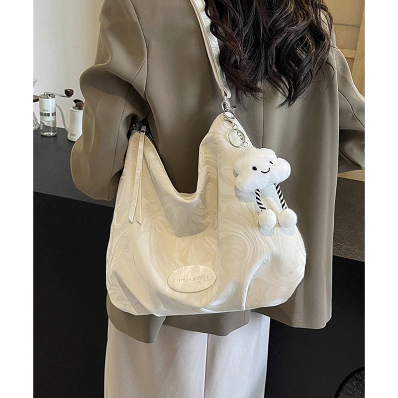 Women White Solid Durable Calf Leather Shoulder Bags