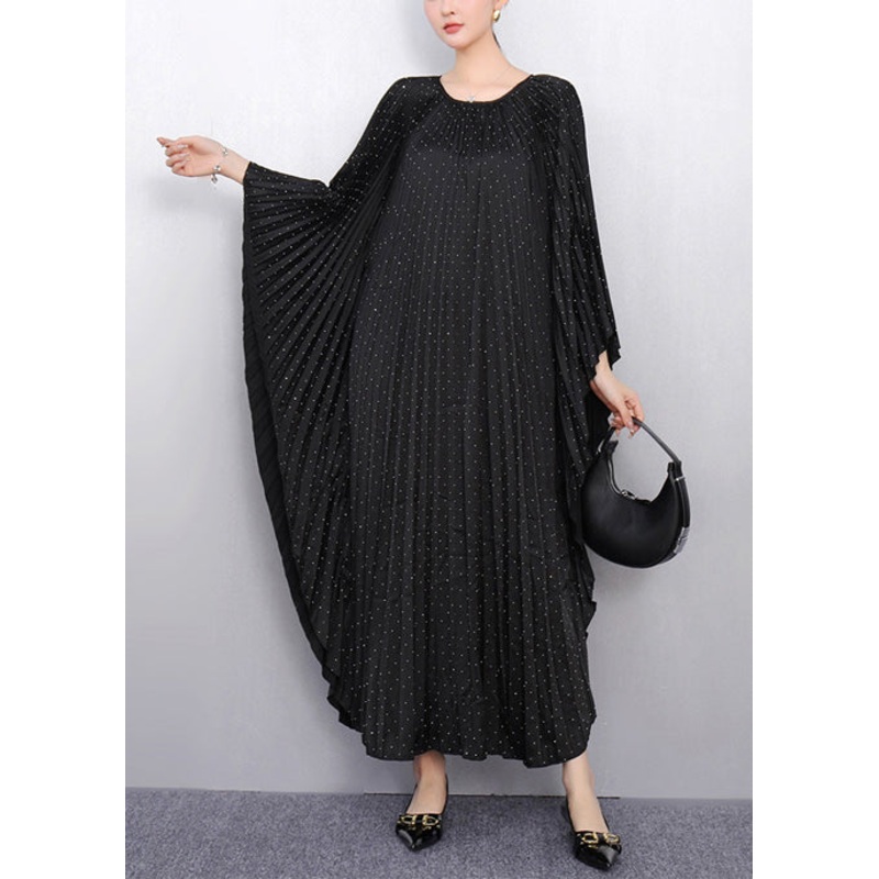 Beautiful Black Oversized Cotton Pleated Dress Batwing Sleeve