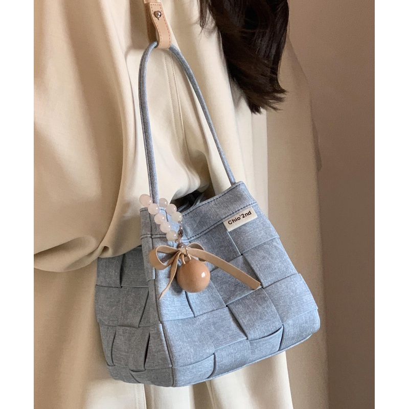 Beautiful Blue Denim Woven Bucket Bag