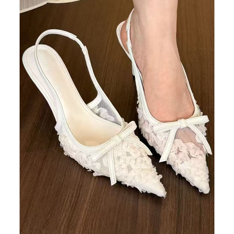 Beige High Heel Faux Leather Stylish Tulle Splicing Sandals