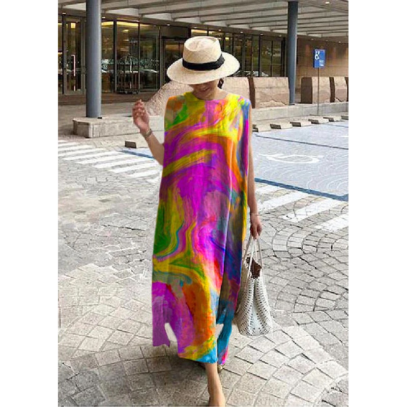 Bohemian O Neck Side Open Linen Cotton Clothes Fabrics color texture Dress