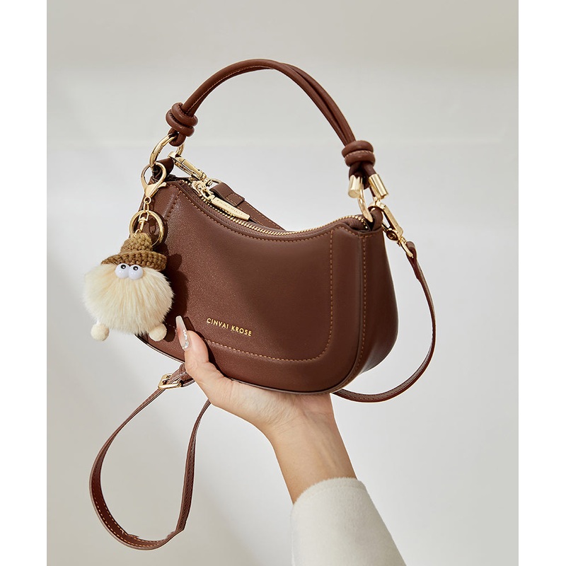 Boutique Coffee Versatile Durable Calf Leather CrossBody Bag
