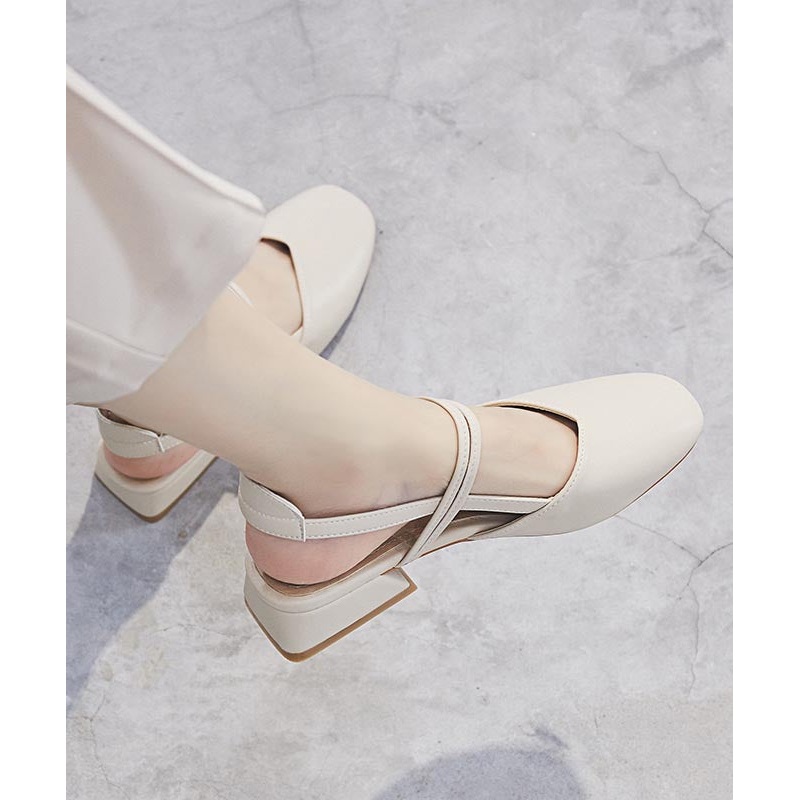 Boutique Splicing Chunky Sandals Beige Faux Leather