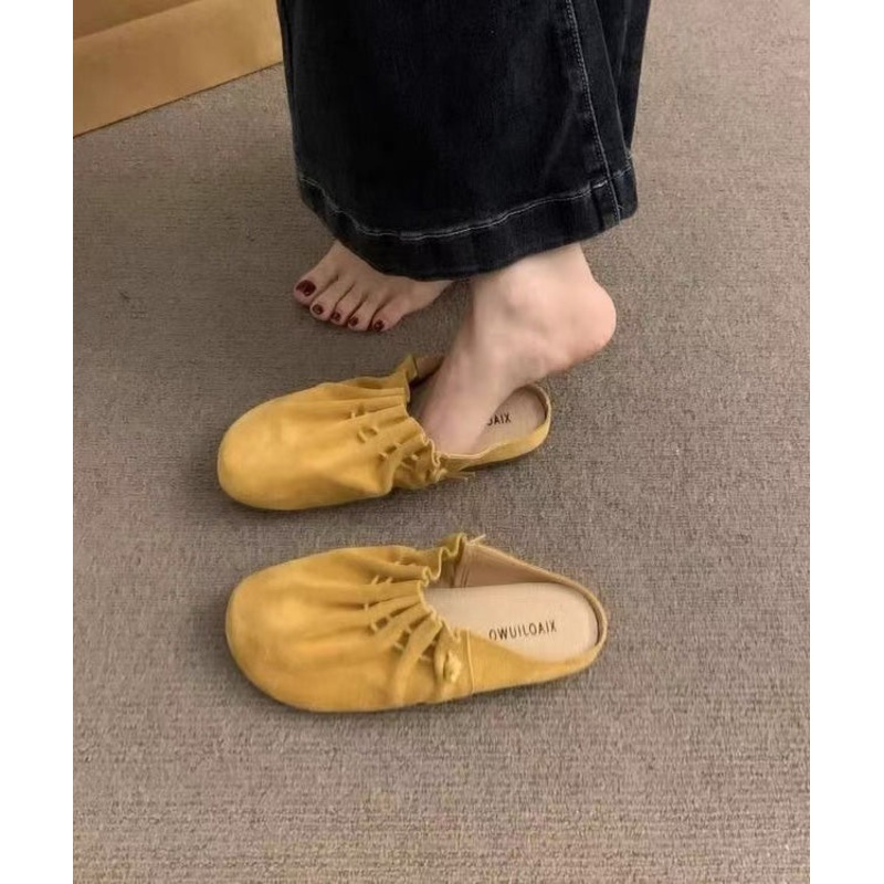 Chic Yellow Suede Wrinkled Splicing Slide Sandals