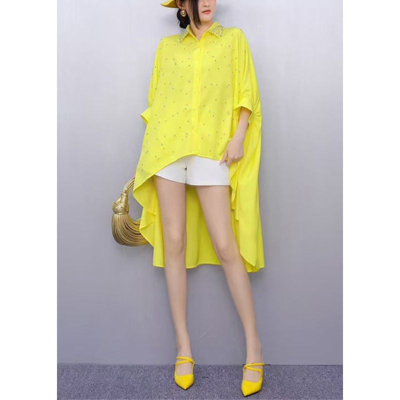 Organic Yellow Oversized Low High Design Shirts Batwing Sleeve