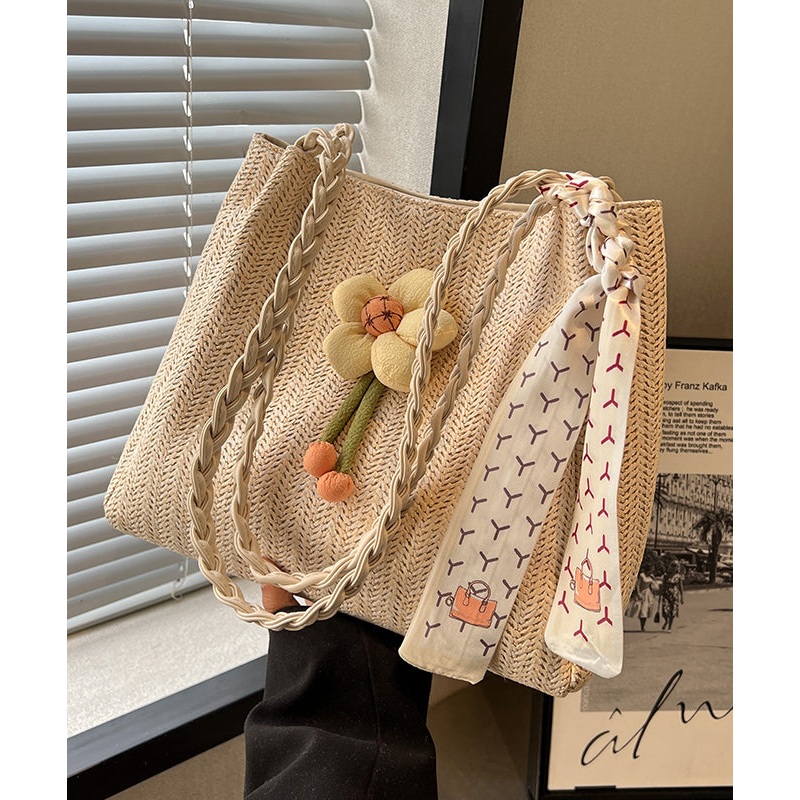 Style Beige Large Capacity Straw Woven Shoulder Bag