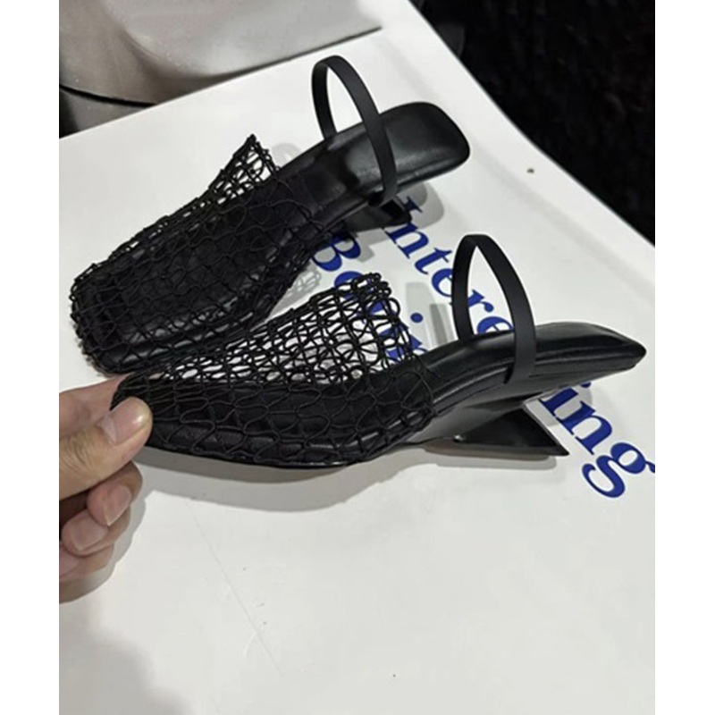 Stylish Black Splicing Wedge Hollow Out Slide Sandals