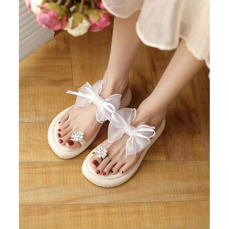 Stylish White Bow Splicing Platform Slide Sandals