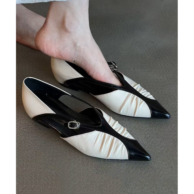 White Sheepskin Boutique Splicing Flat Shoes Pointed Toe