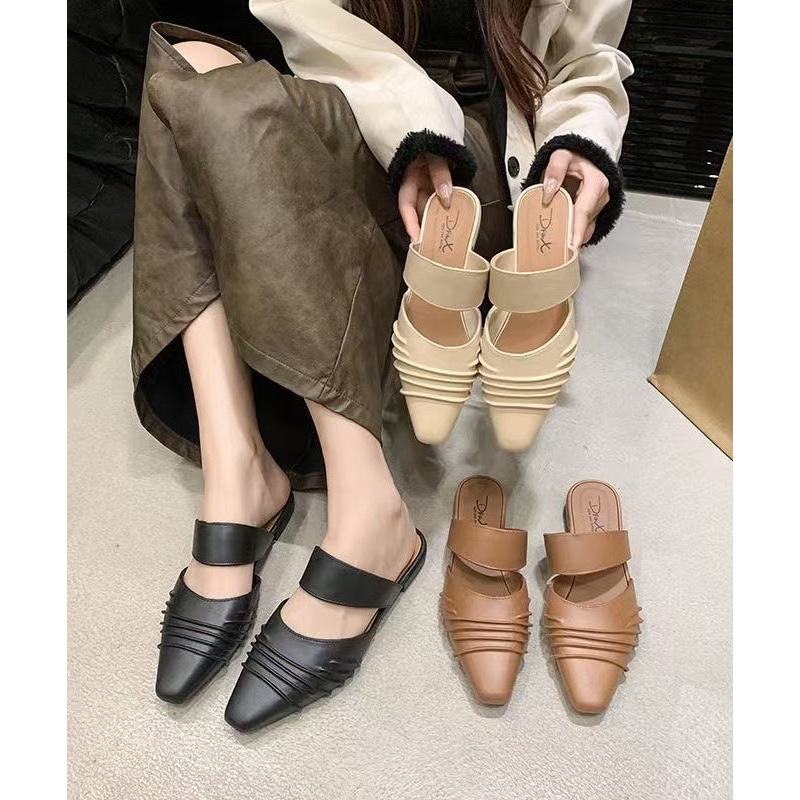 Women Comfy Black Wrinkled Splicing Slide Sandals