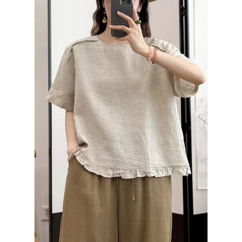 Women Linen Ruffled Wear On Both Sides Linen Shirt Summer