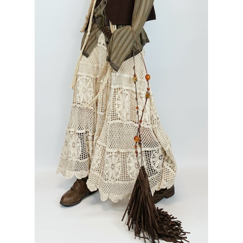 Boutique White Tasseled Hollow Out Knit Skirts Summer
