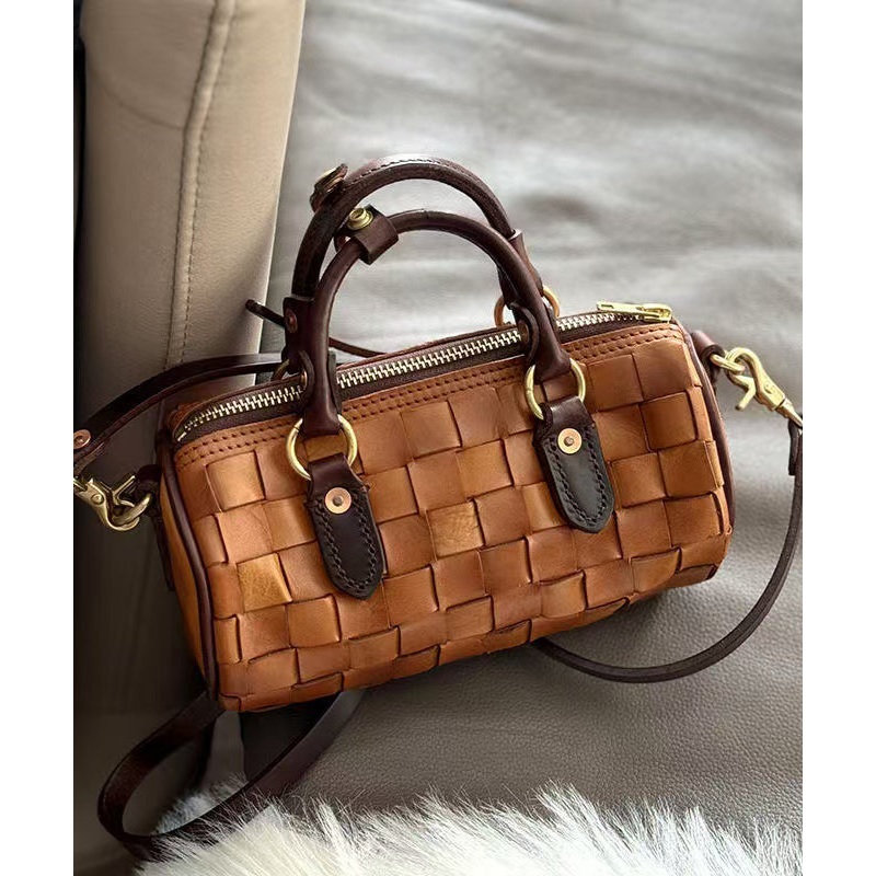 Casual Brown Weave Design Patchwork Leather Micro Bag