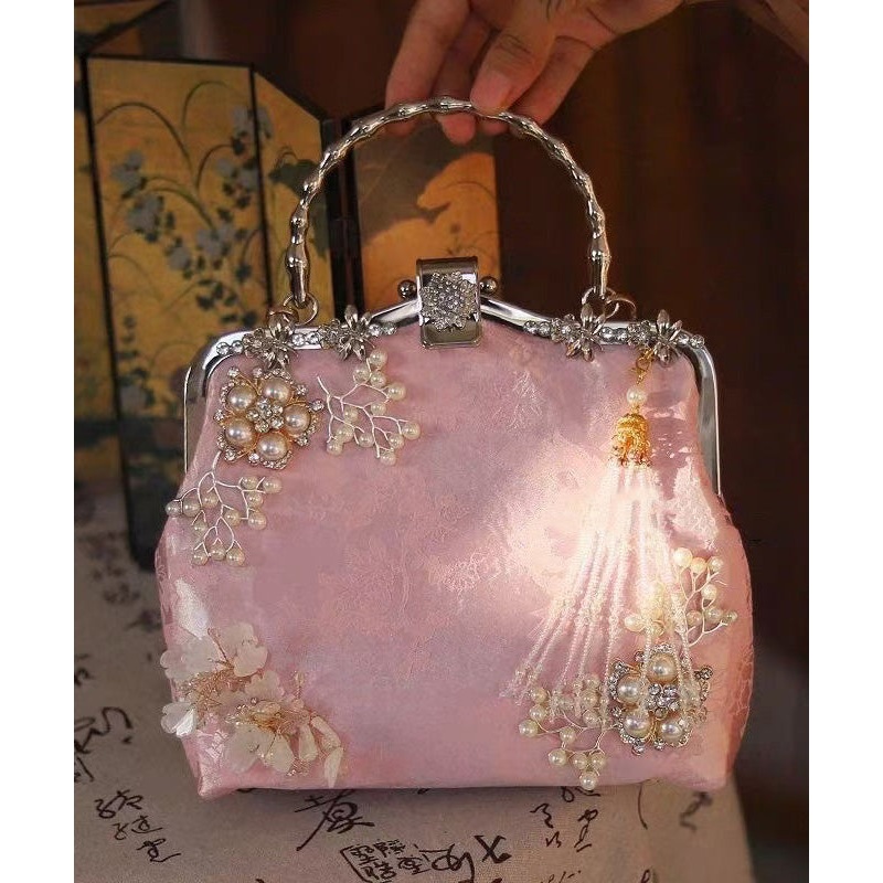Chinese Style Pink Nail Bead Zircon Tote Bag