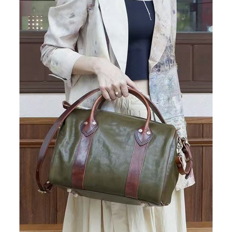 Original Design Blackish Green Splicing Solid Durable Leather Tote Handbag