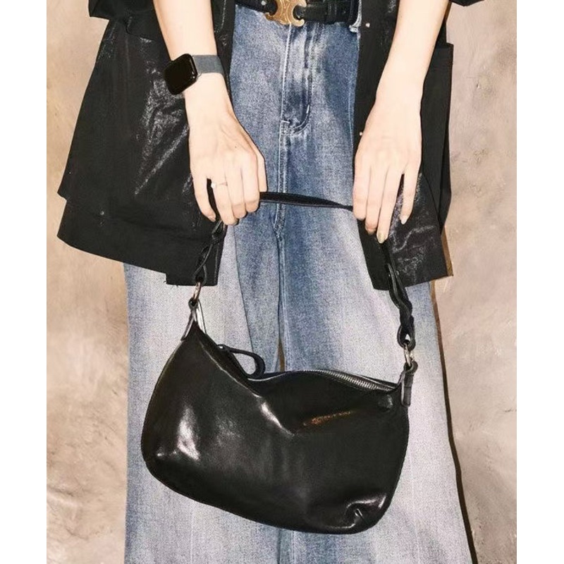 Simple Black Solid Durable Leather Cross-body Handbag